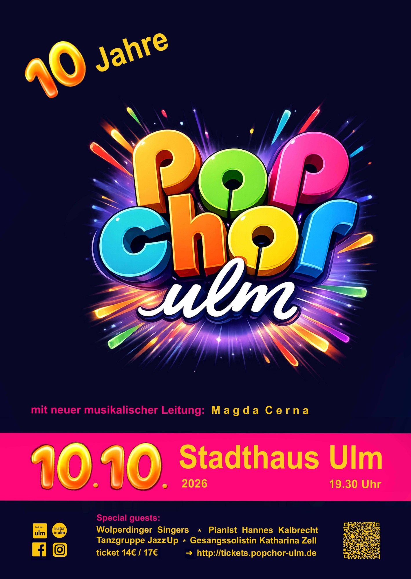 Plakat: 10 Jahre Popchor Ulm – Jubiläumskonzert am 10.10.2026 im Stadthaus Ulm